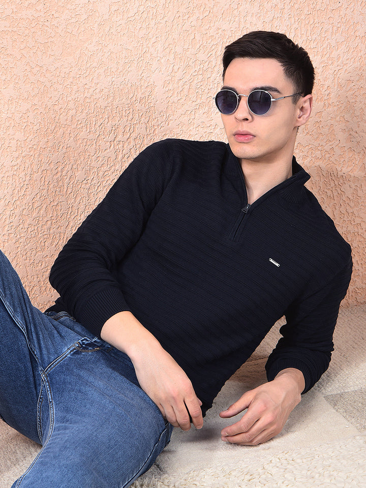 cobb navy blue striped zipper sweater