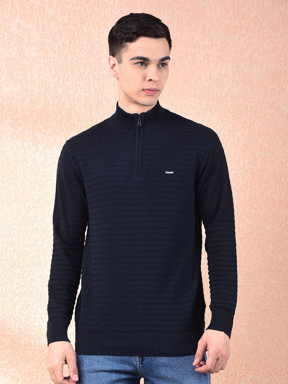 cobb navy blue striped zipper sweater