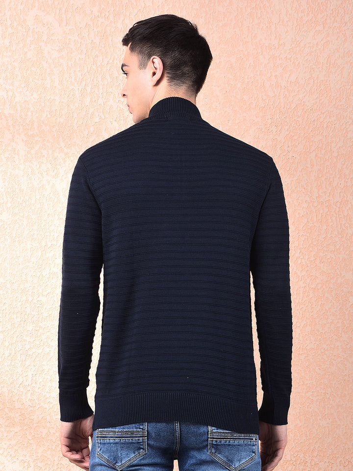 cobb navy blue striped zipper sweater