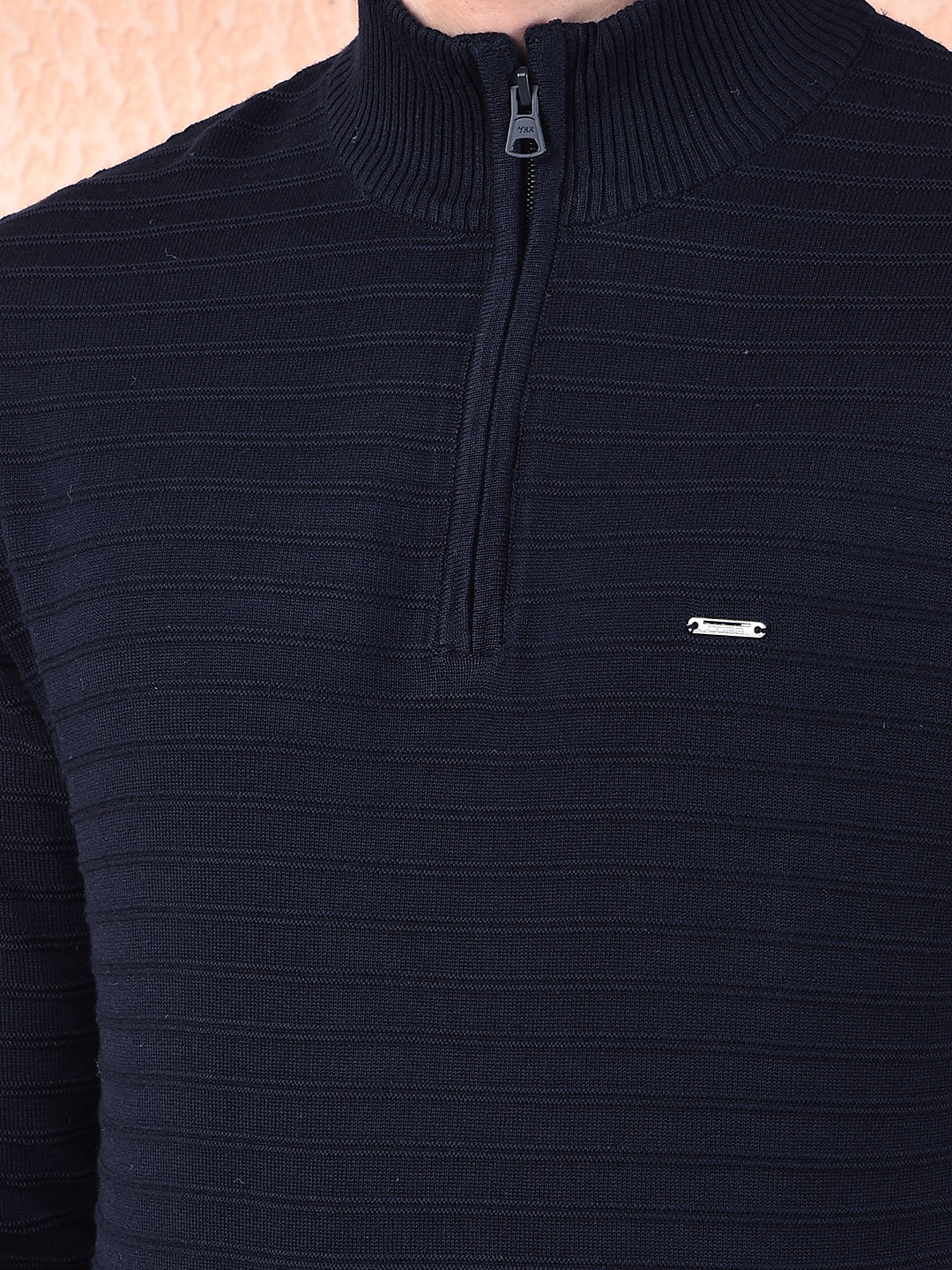 cobb navy blue striped zipper sweater