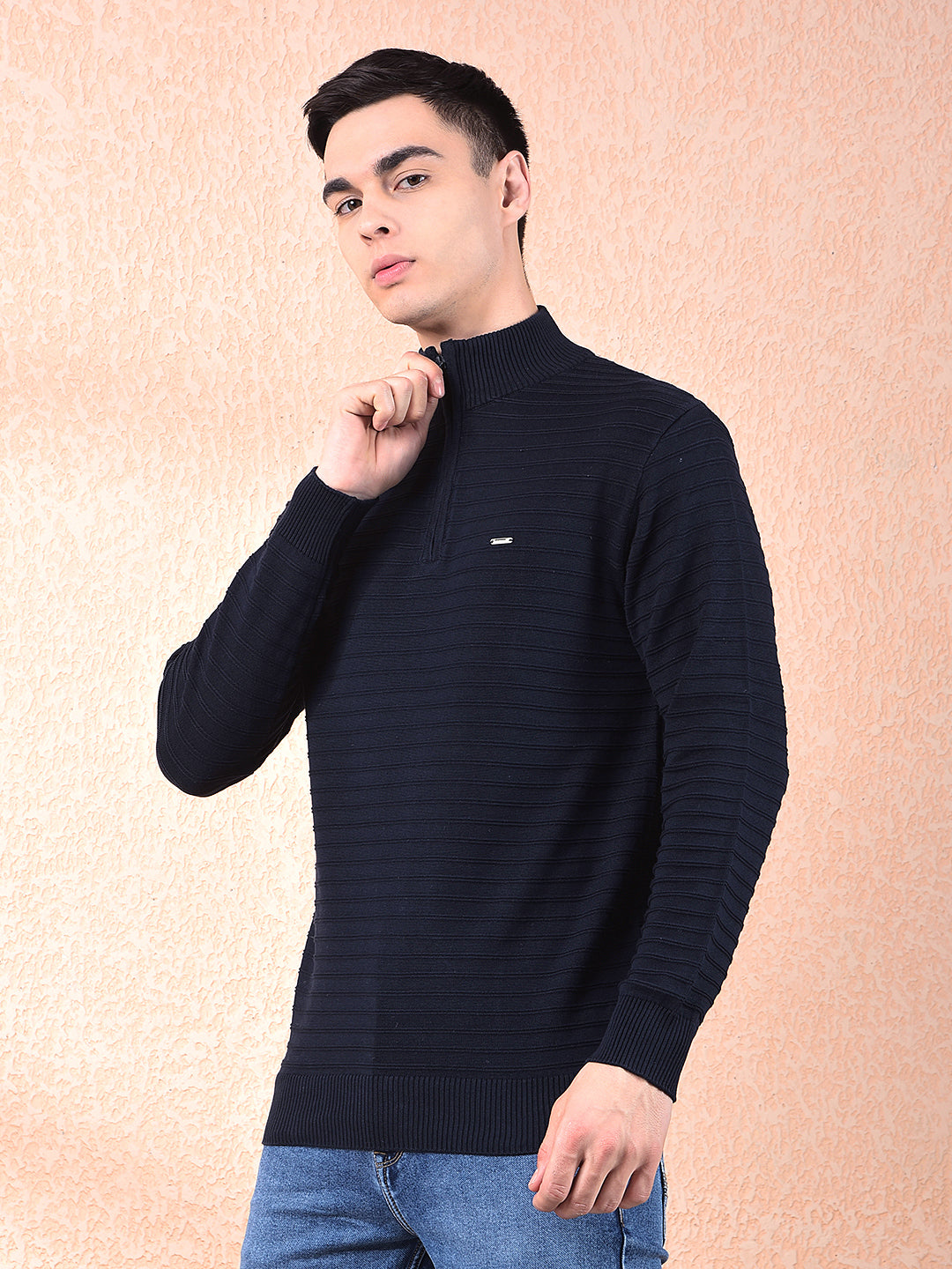 COBB NAVY BLUE STRIPED ZIPPER SWEATER
