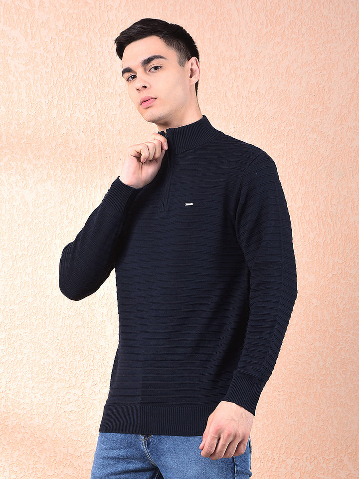 COBB NAVY BLUE STRIPED ZIPPER SWEATER