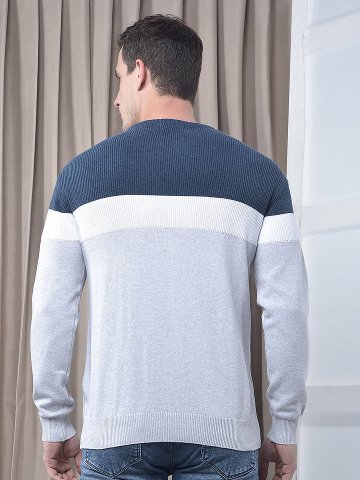 cobb light grey color-block round neck sweater