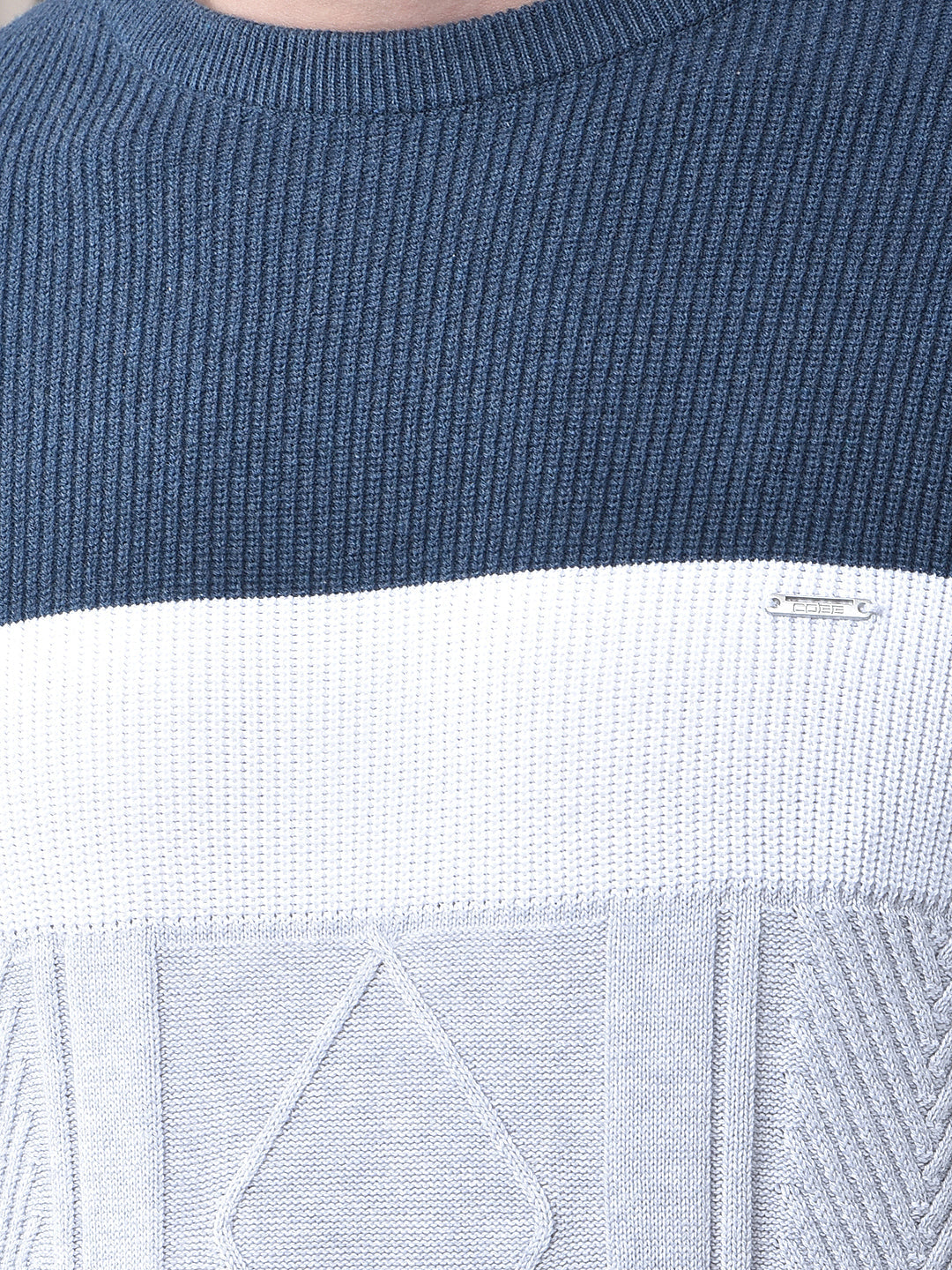 COBB LIGHT GREY COLOR-BLOCK ROUND NECK SWEATER