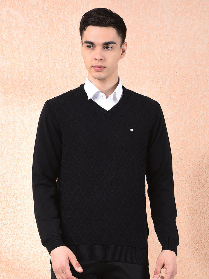cobb black self-design v-neck sweater