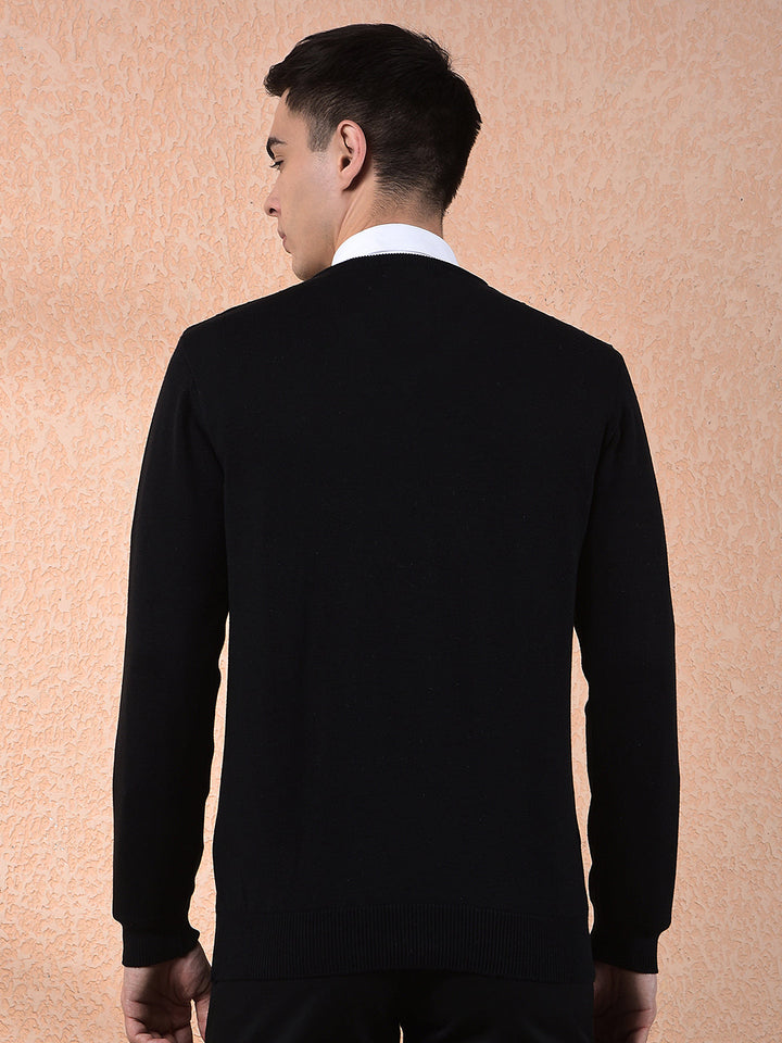 cobb black self-design v-neck sweater