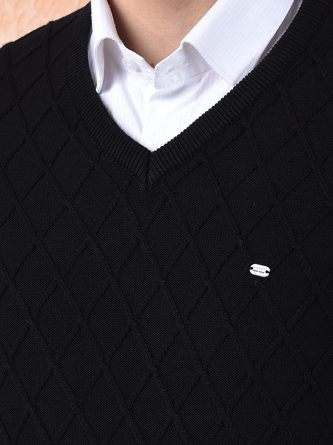 cobb black self-design v-neck sweater