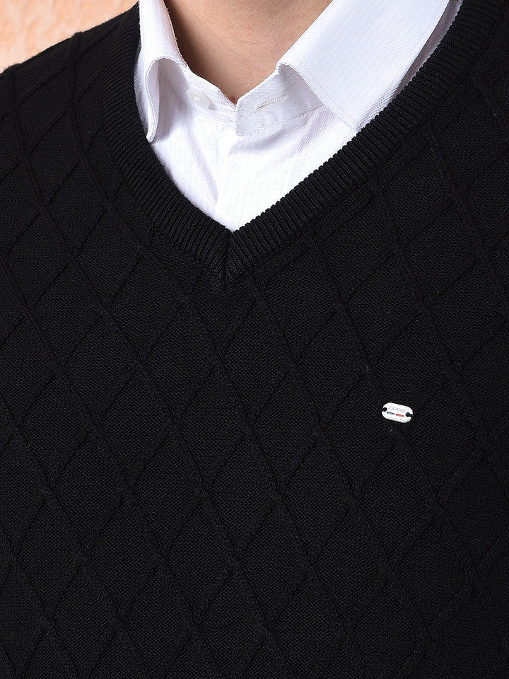 cobb black self-design v-neck sweater