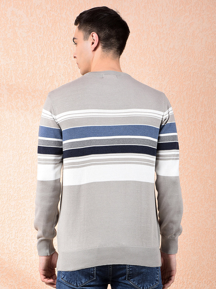 cobb ash grey striped round neck sweater