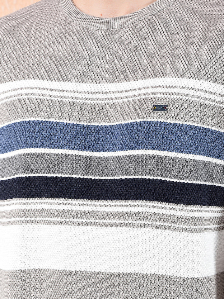 cobb ash grey striped round neck sweater