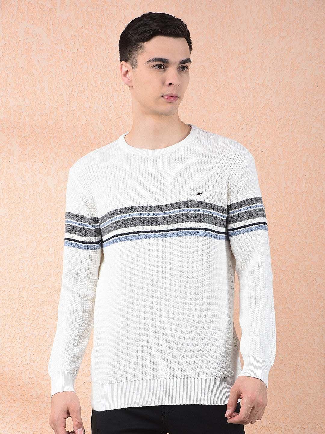 cobb off white striped round neck sweater