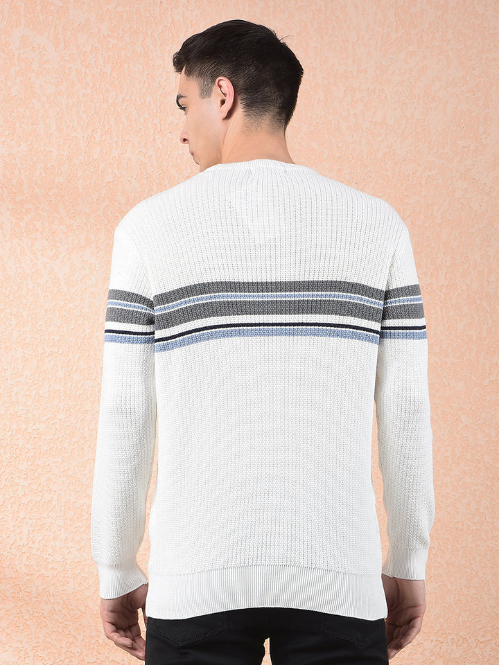 cobb off white striped round neck sweater