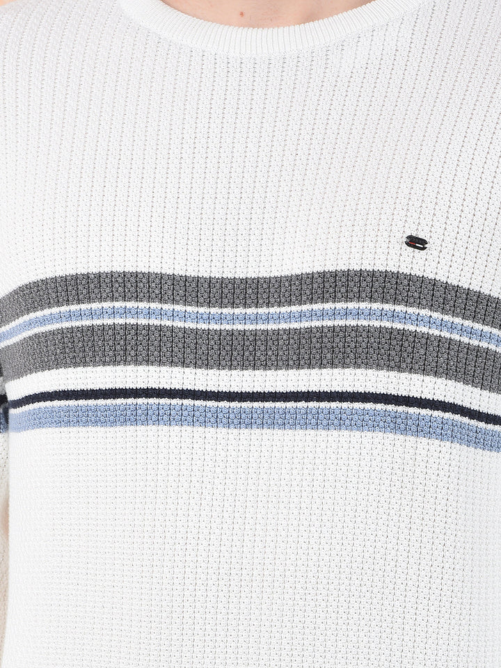cobb off white striped round neck sweater