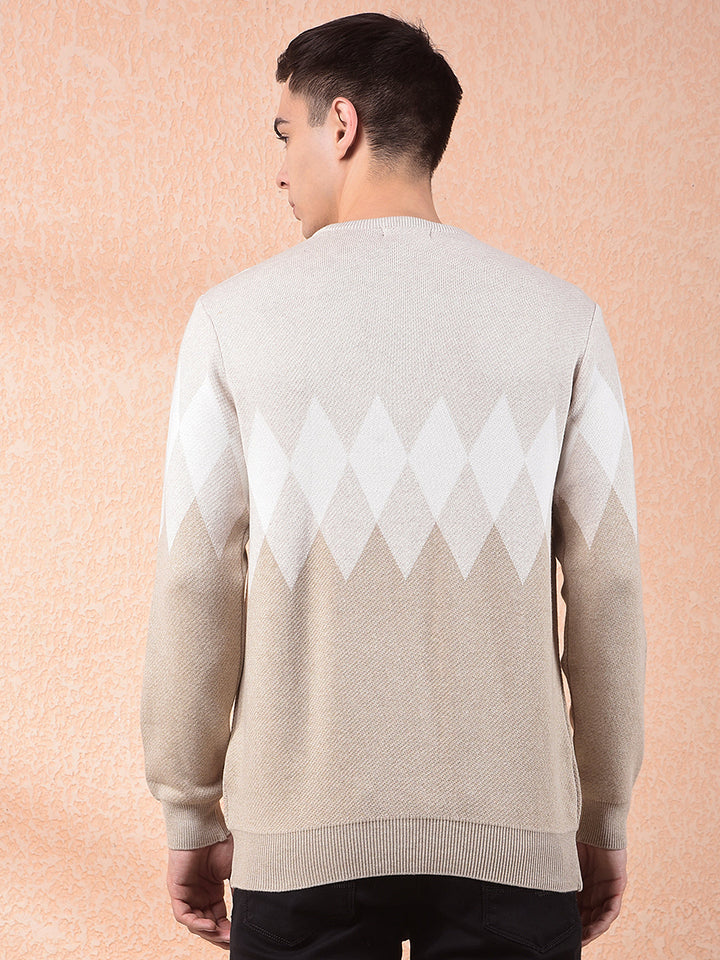 cobb beige self-design round neck sweater