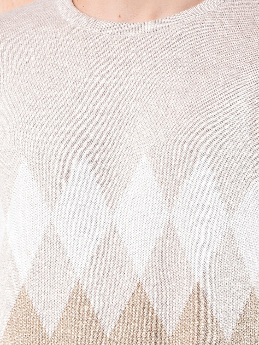 cobb beige self-design round neck sweater