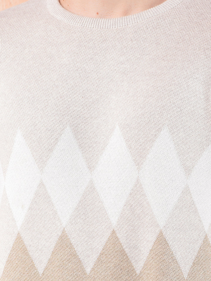 cobb beige self-design round neck sweater
