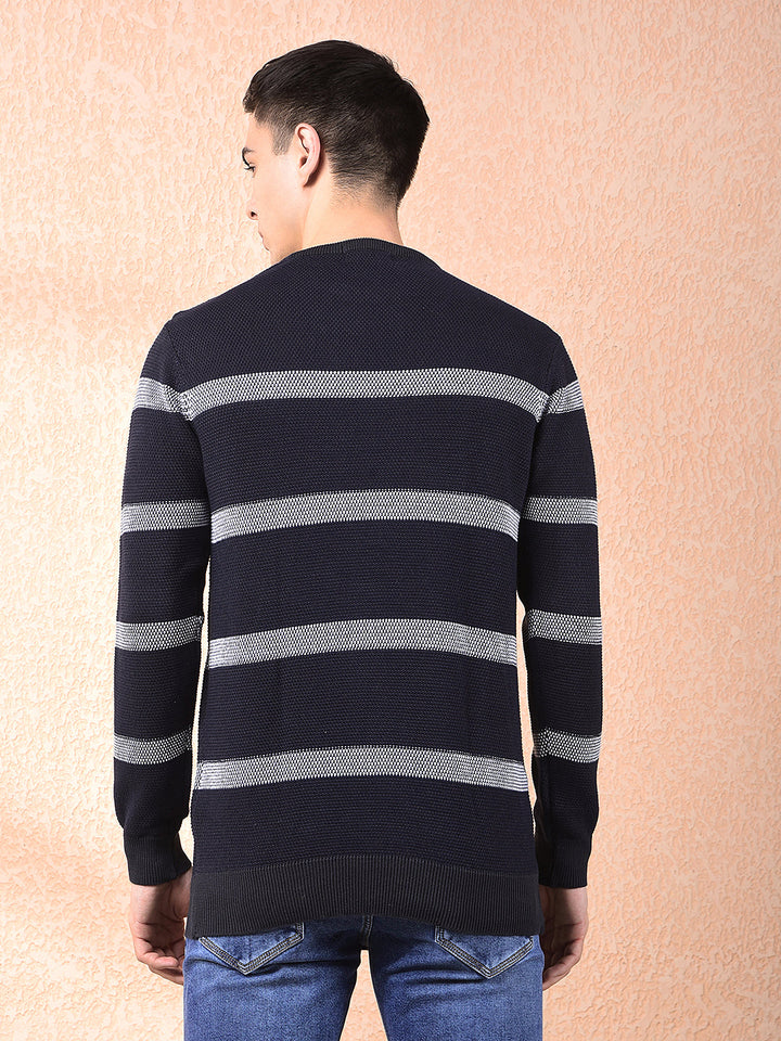 cobb navy blue striped round neck sweater