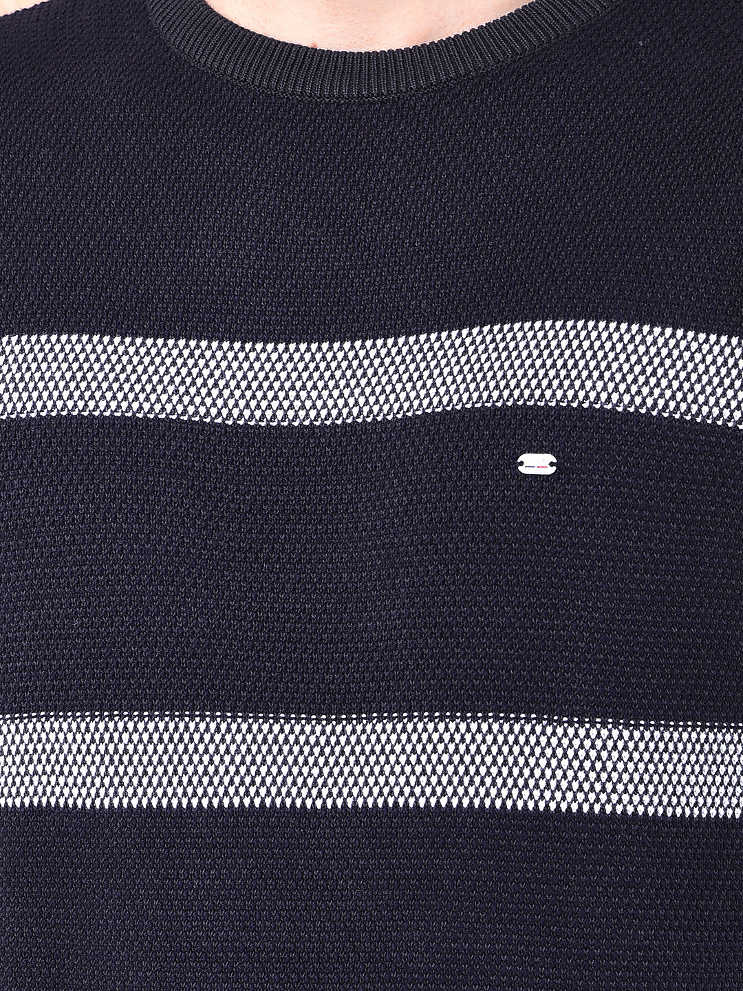 cobb navy blue striped round neck sweater