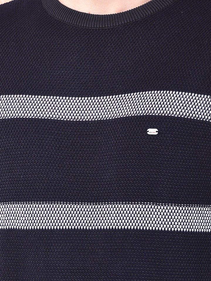 cobb navy blue striped round neck sweater