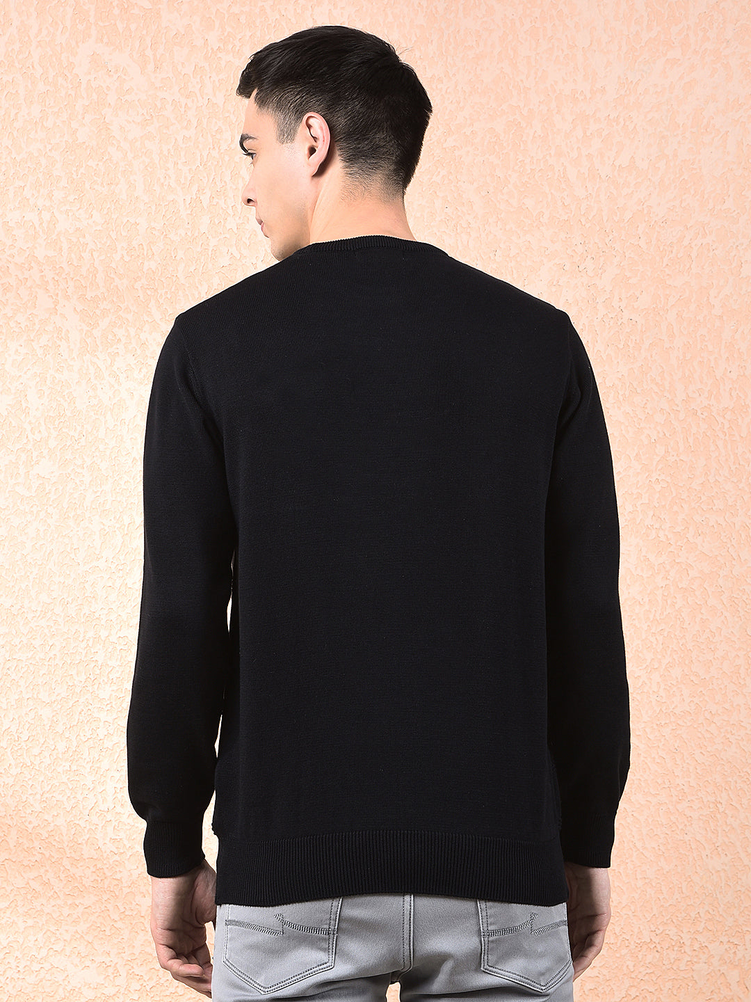 cobb black self-design round neck sweater