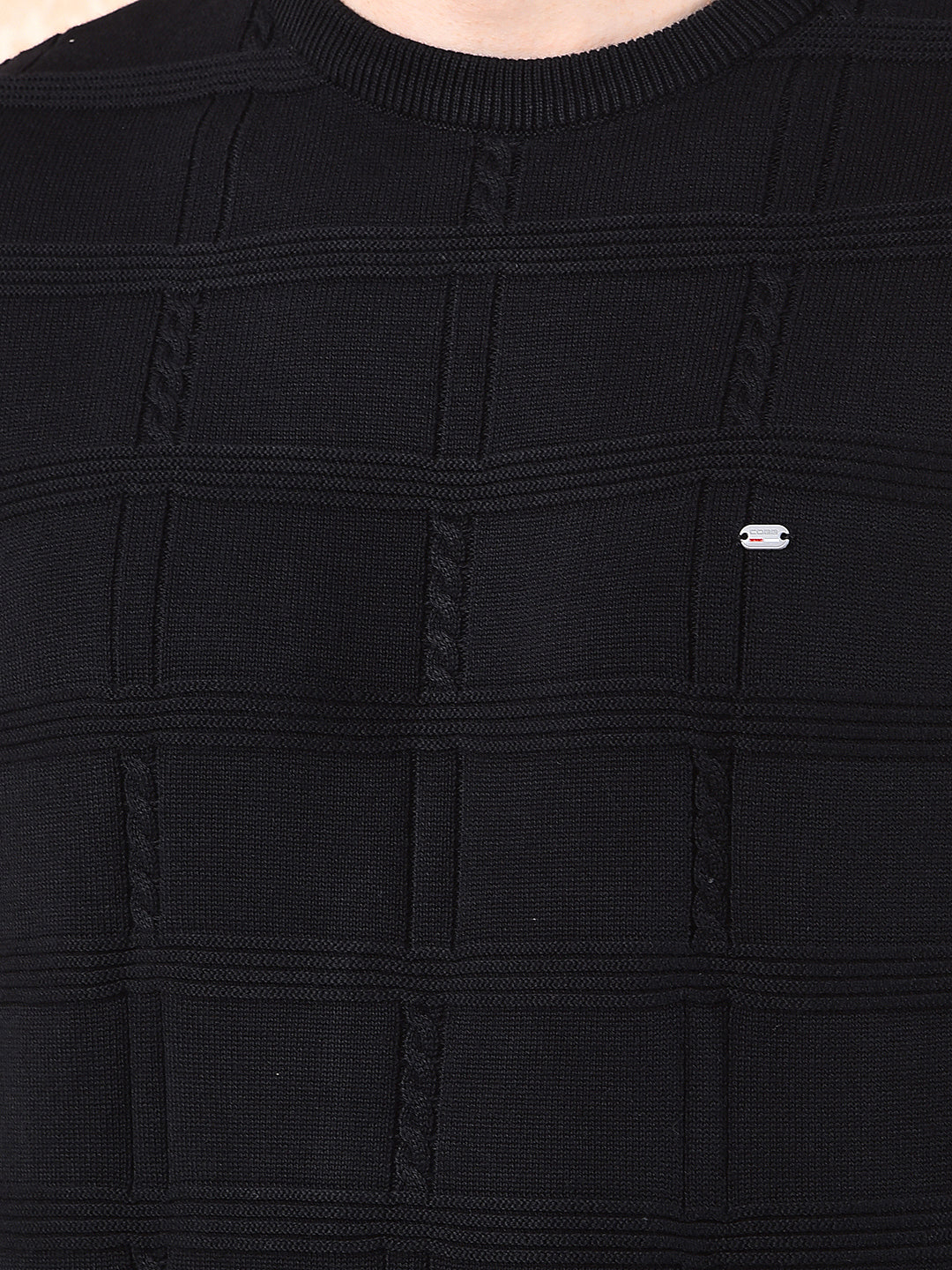 cobb black self-design round neck sweater