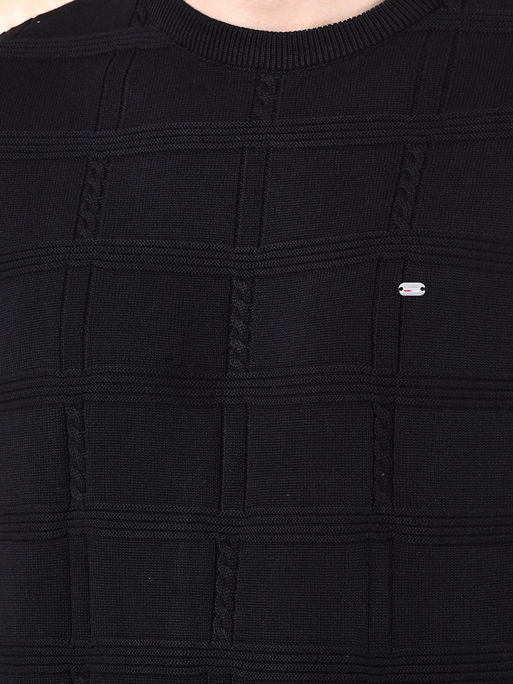 cobb black self-design round neck sweater