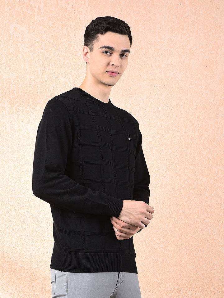 COBB BLACK SELF-DESIGN ROUND NECK SWEATER