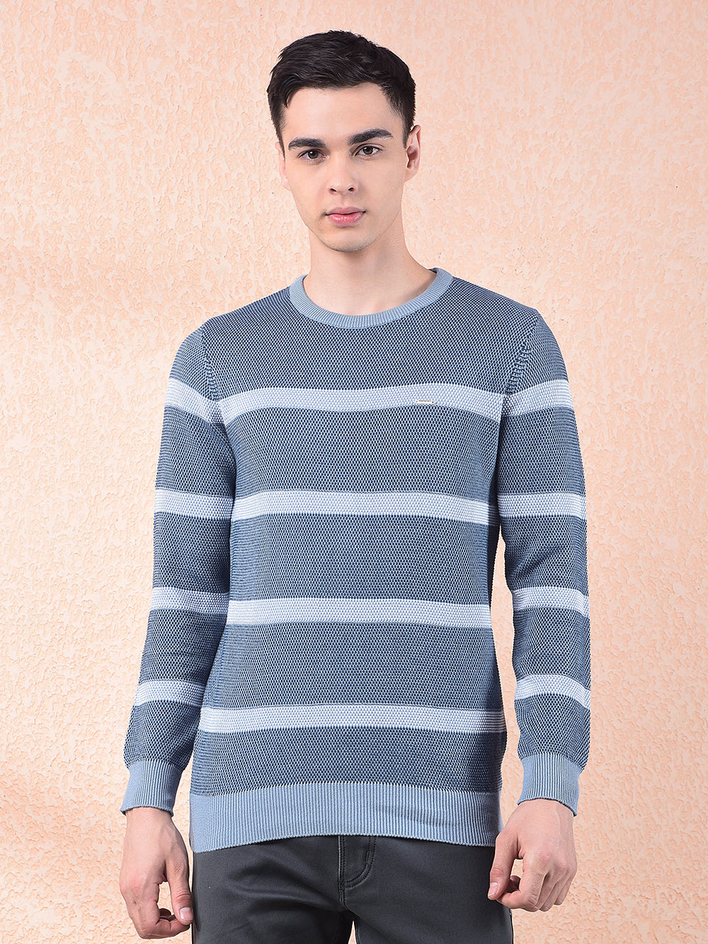 cobb air force blue striped round neck sweater