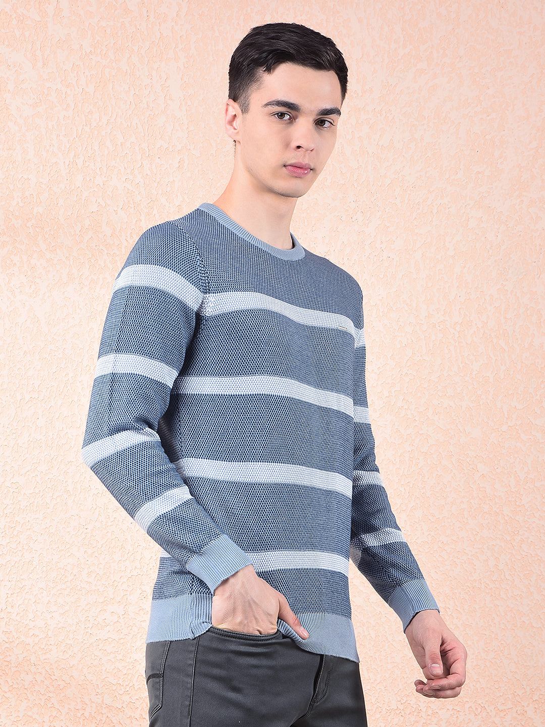 COBB AIR FORCE BLUE STRIPED ROUND NECK SWEATER