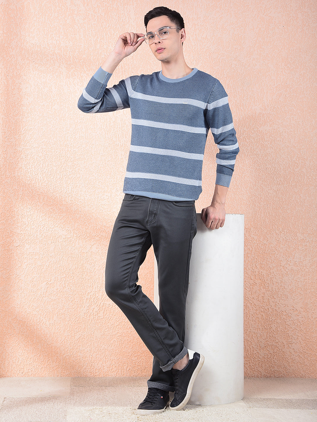 COBB AIR FORCE BLUE STRIPED ROUND NECK SWEATER