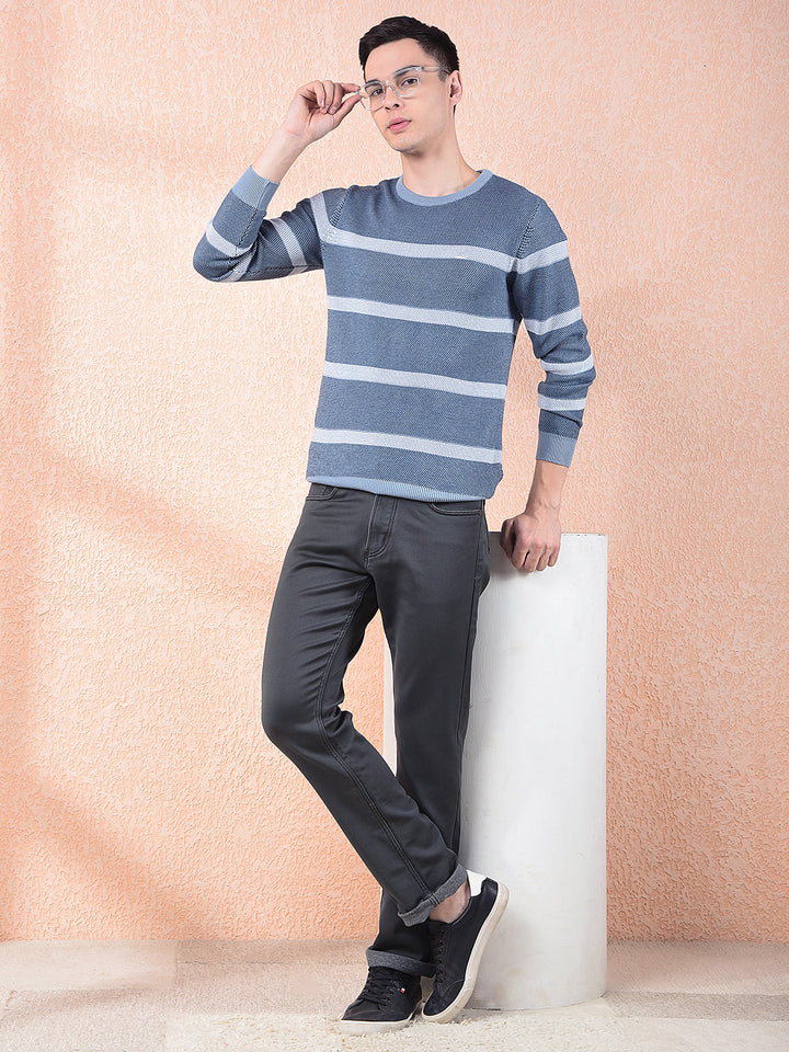 COBB AIR FORCE BLUE STRIPED ROUND NECK SWEATER