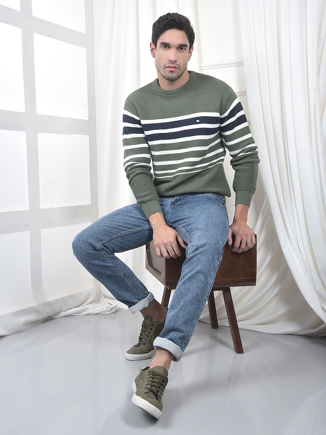 COBB MEHANDI STRIPED ROUND NECK SWEATER
