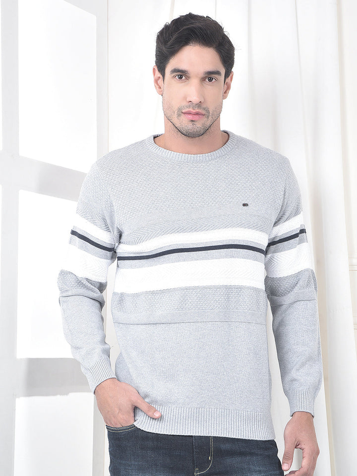 cobb light grey striped round neck sweater