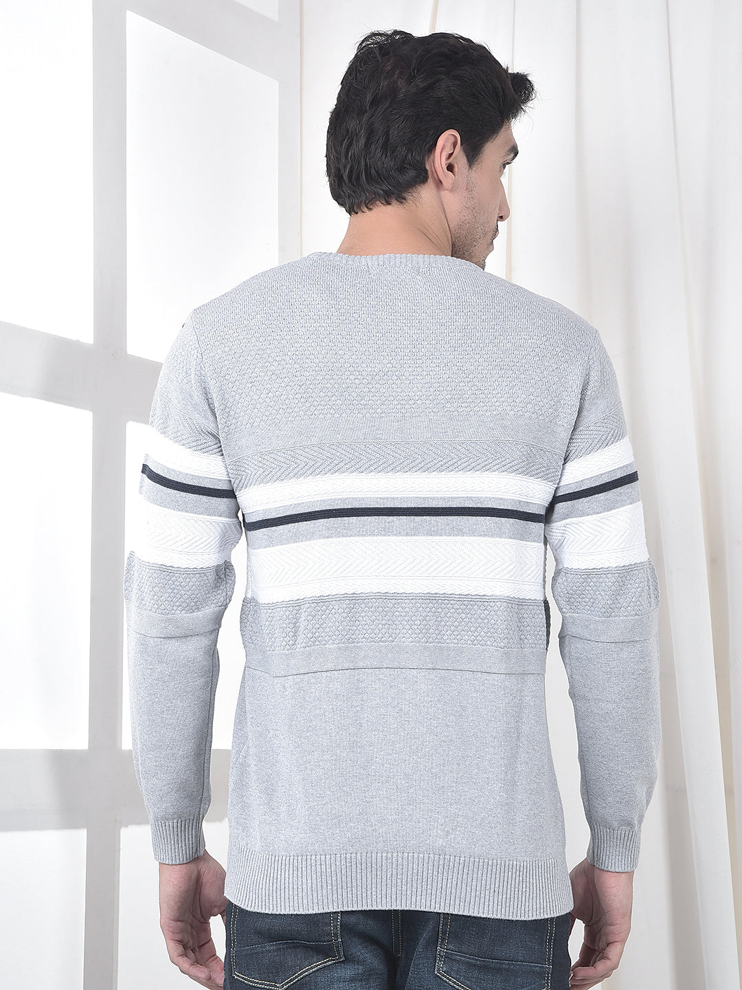 cobb light grey striped round neck sweater