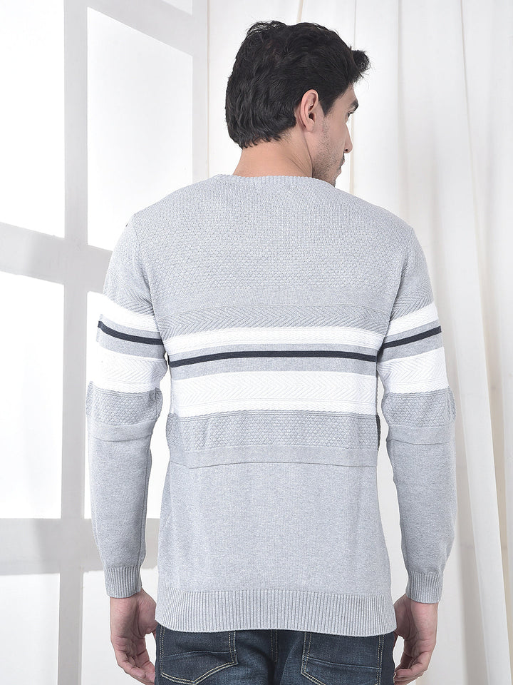 cobb light grey striped round neck sweater