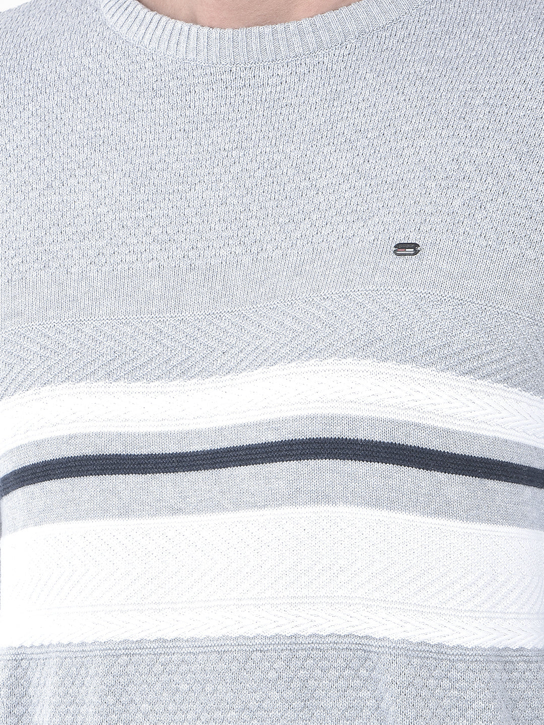 COBB LIGHT GREY STRIPED ROUND NECK SWEATER