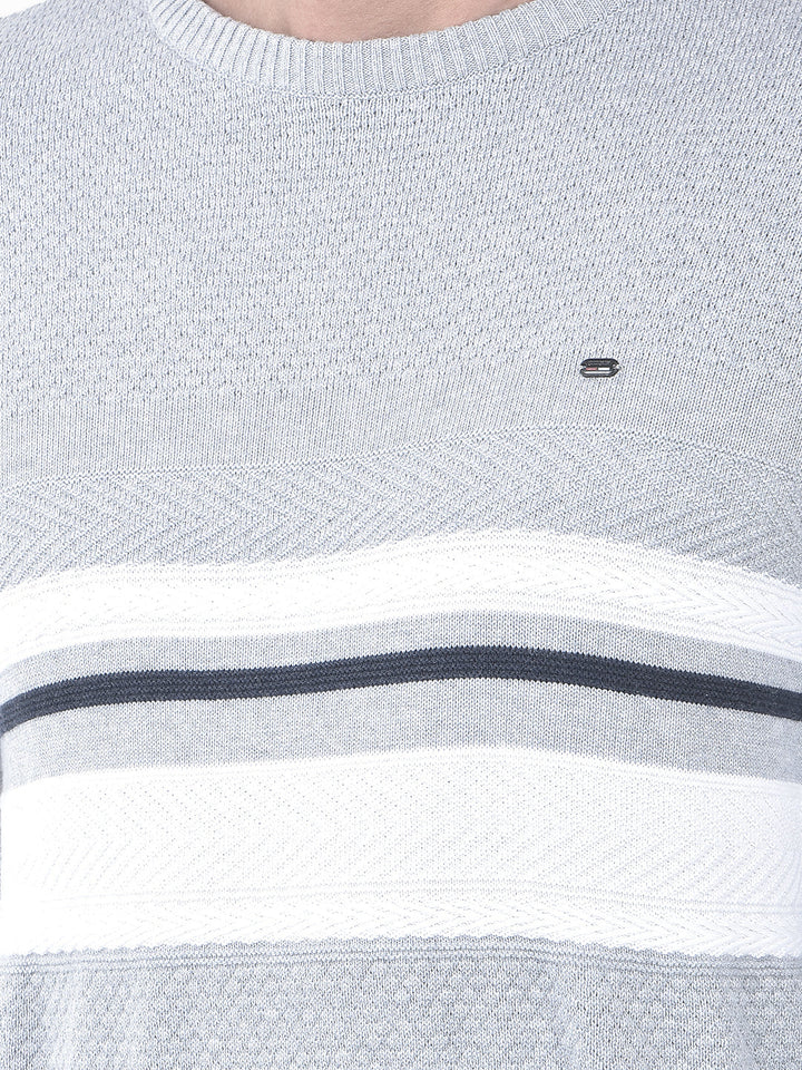 COBB LIGHT GREY STRIPED ROUND NECK SWEATER