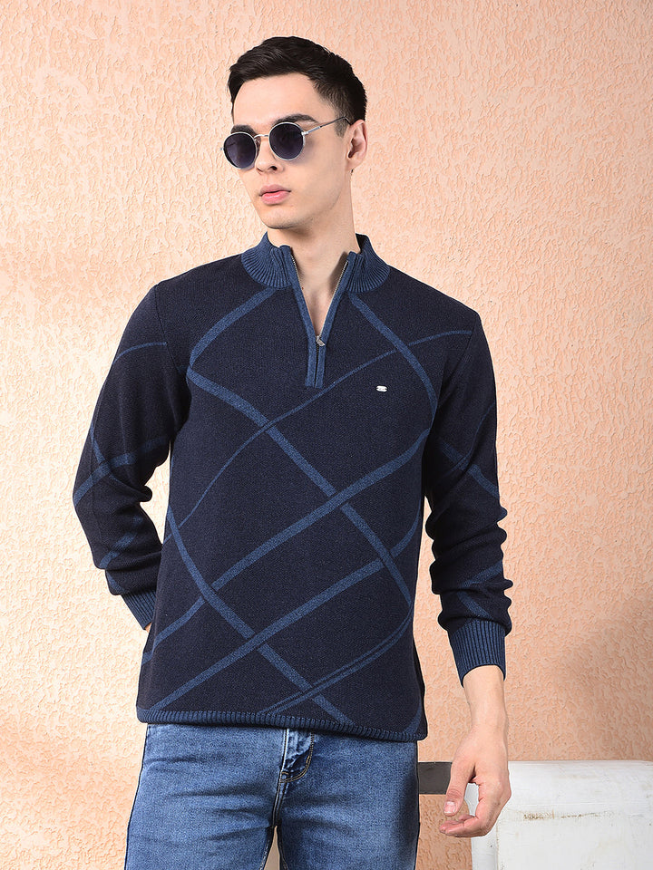 cobb navy blue striped zipper sweater