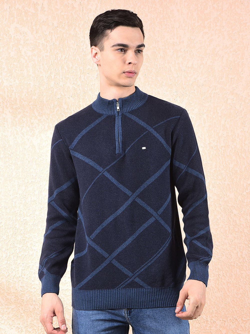 cobb navy blue striped zipper sweater