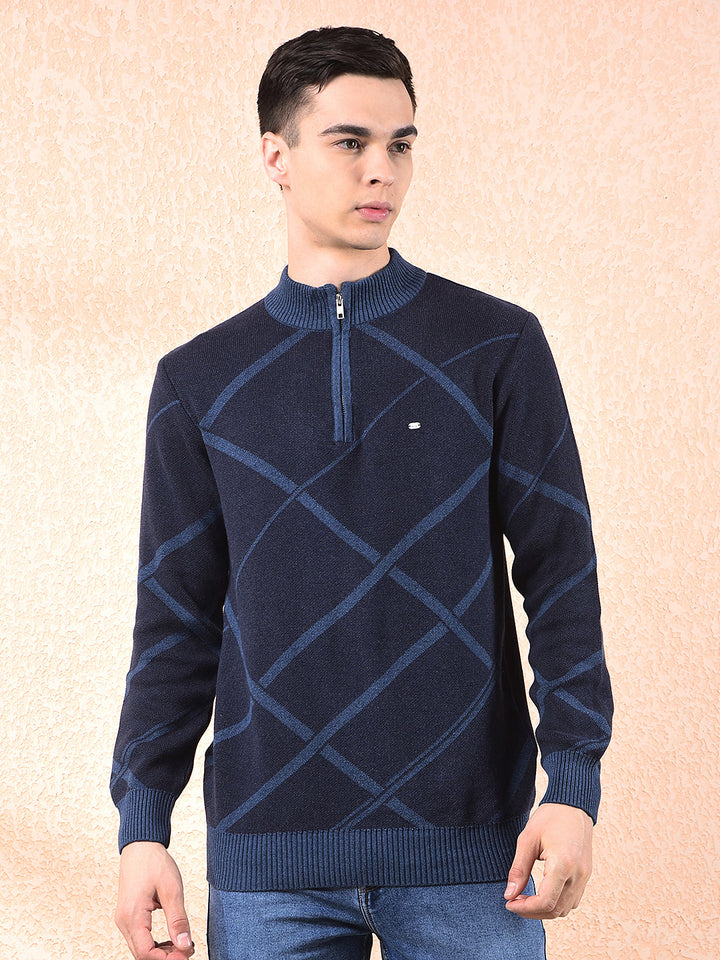 cobb navy blue striped zipper sweater