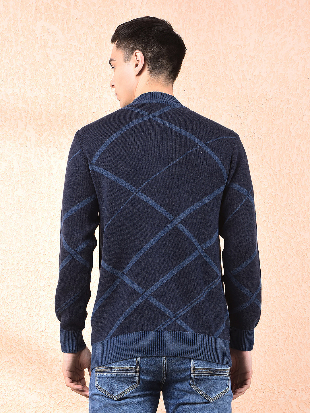 cobb navy blue striped zipper sweater