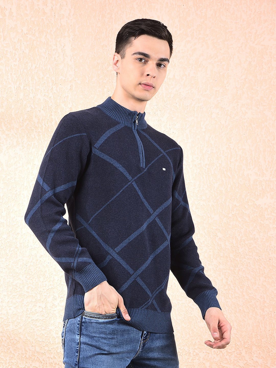 COBB NAVY BLUE STRIPED ZIPPER SWEATER