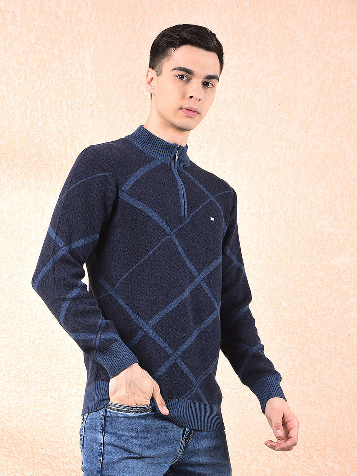 COBB NAVY BLUE STRIPED ZIPPER SWEATER