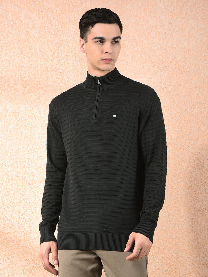 cobb olive striped zipper sweater