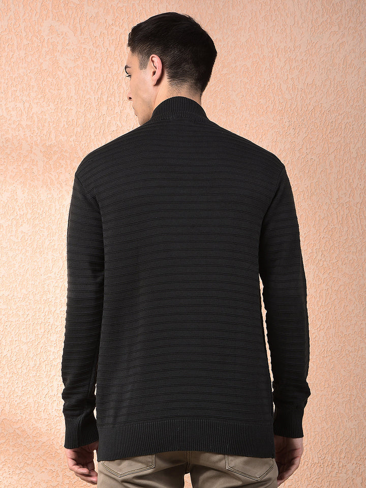 cobb olive striped zipper sweater