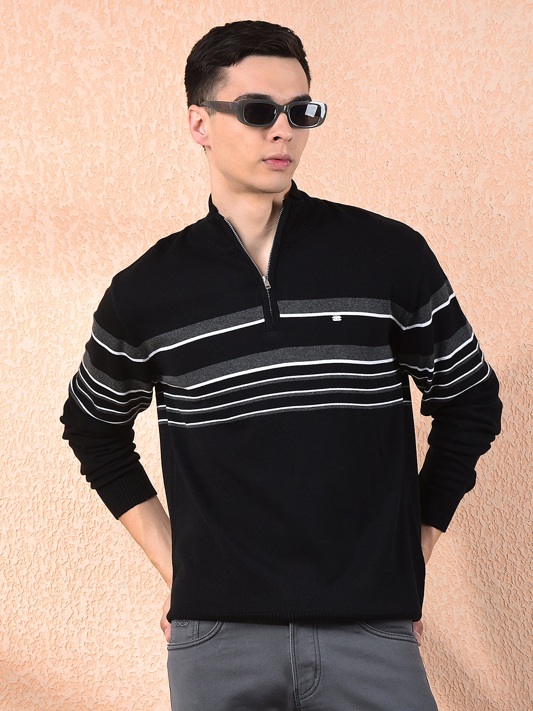 cobb black striped zipper sweater