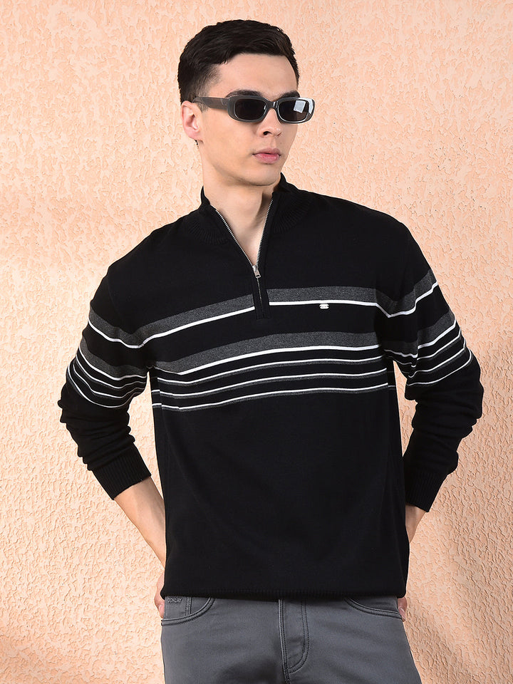cobb black striped zipper sweater