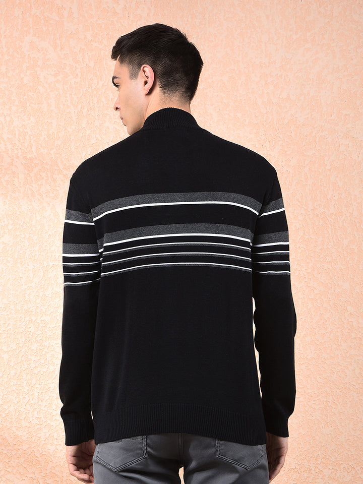 cobb black striped zipper sweater