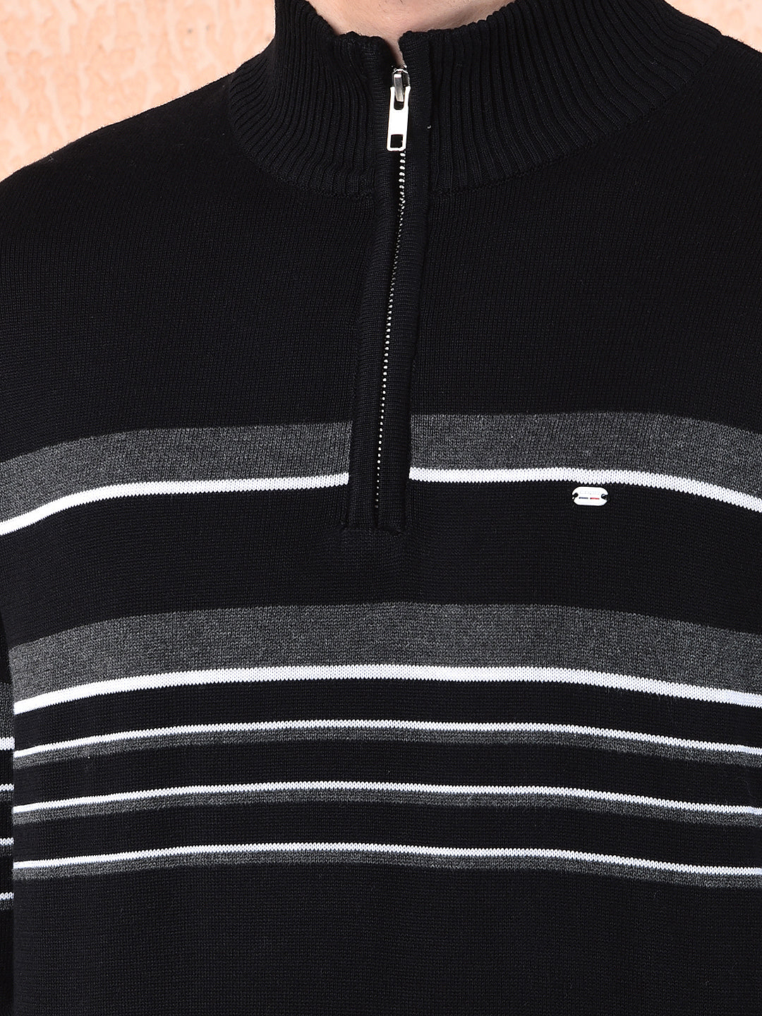cobb black striped zipper sweater
