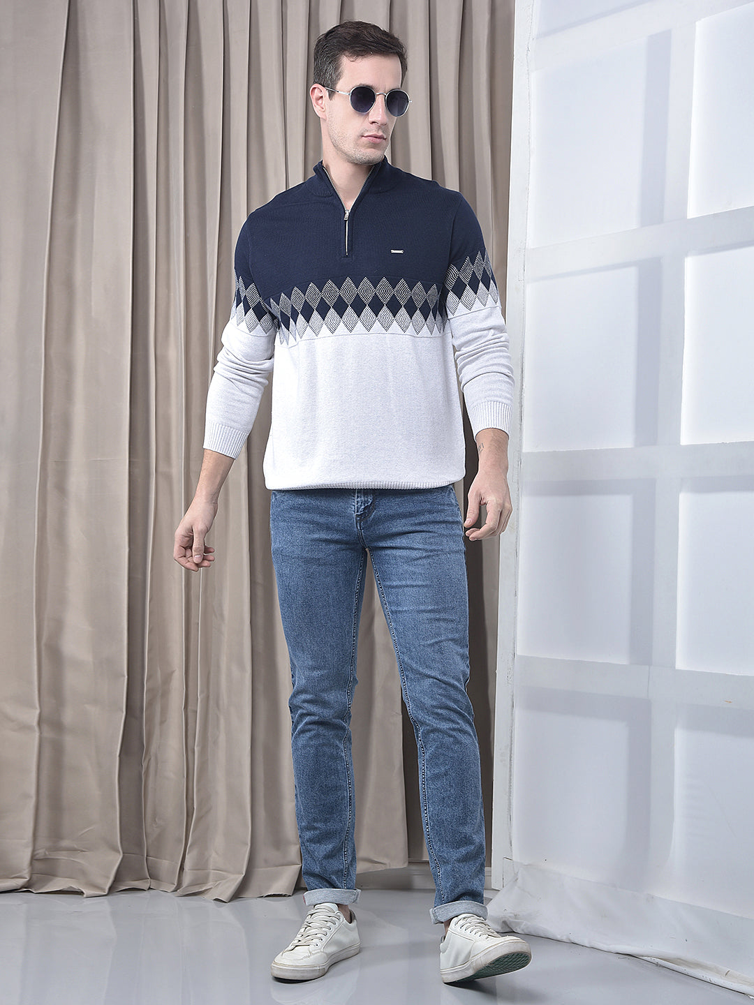 cobb acru self-design half-zipper sweater